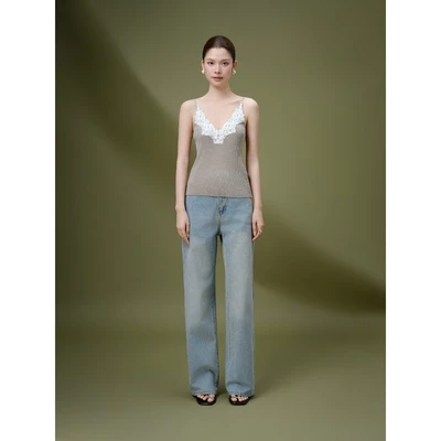 RUBIES Charmy Jeans - Quần Dài Nữ Vải Jean Mềm Đính Đá Ống Suông Đứng