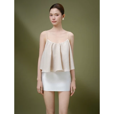 RUBIES Nabi Top - Áo Kiểu Nữ Vải Linen Bột Dáng Babydoll 2 Dây Cổ U