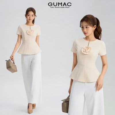 Áo Peplum Nữ GUMAC Cổ Ngang Có Đính Hoa 3D Có Đánh Hông Nhẹ Che Khuyết Điểm Tốt AG07104