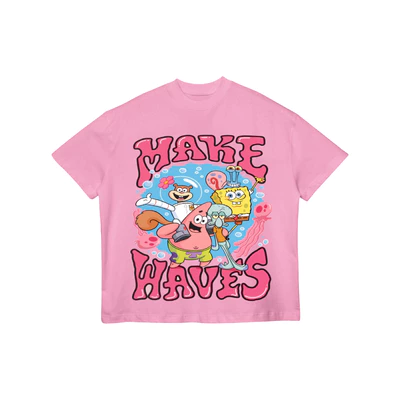 TheGlam CHÍNH HÃNG - Áo Thun Hồng Baby Pink "MAKE WAVES" UNISEX Form Boxy Nam Nữ - TS07-20