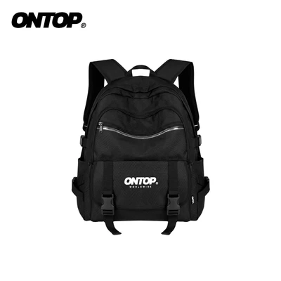 Balo nhiều ngăn màu đen nam nữ ONTOP vải canvas đựng vừa laptop 15.6 inches local brand School | O-P20