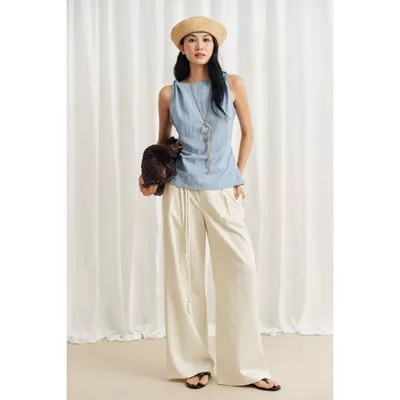Quần dáng suông ống rộng linen Mono Talk - MCS26S-B30010TK
