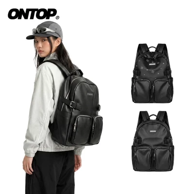 Balo da đen nam local brand ONTOP chống nước, đựng vừa laptop 14inches họa tiết monogram Backpack Level 3.0 | O-P28