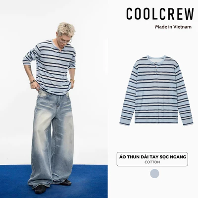 Áo Thun Giấy Dài Tay Sọc Ngang 𝐂𝐎𝐎𝐋𝐂𝐑𝐄𝐖 Form Rộng Basic Phong Cách Hàn Quốc Unisex ATD191