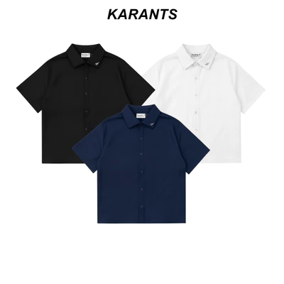 Karants Áo Sơ Mi Boxy Vải Cotton Lạnh Gắn Thanh Kim Loại Nam Nữ Unisex - KR350