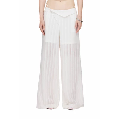 Quần Ống Suông Nữ Hai Lớp Xuyên Thấu Màu Trắng - BEUTER® WMNS CURVED-WAIST SHEER PANTS - WHITE