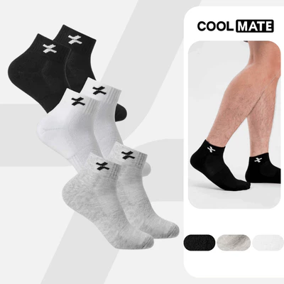 [MUA 2 GIẢM 5%]Pack 3 tất vớ active cổ trung mềm mại thoáng khí Coolmate  [Không đổi trả]