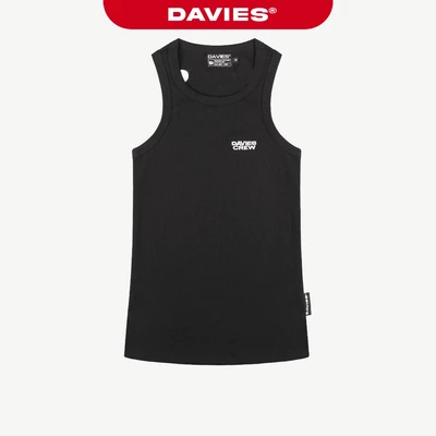 Áo thun ba lỗ nam nữ dáng dài suông DAVIES thun tổ ong màu đen hoạ tiết hình thêu chữ logo hiphop Crew Tanktop | D-T60