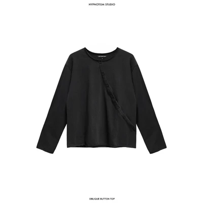 Hypnotism Oblique Button Top Áo thun tay dài vải cotton xược thiết kế hàng nút xéo 3 màu (Hoả tốc)