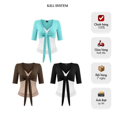 [CÓ TÁCH LẺ] Áo khoác croptop buộc nơ tay lửng phối áo hai dây ren ôm body CHERU - 𝐊𝐈𝐋𝐋 𝐒𝐘𝐒𝐓𝐄𝐌