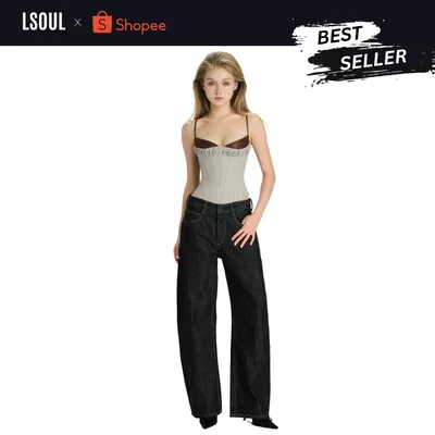 LSOUL Soulie Top Áo Corset Phối Da Cổ Tim Tôn Dáng Đồng Hồ Cát Style Thanh Lịch Sexy A26032894