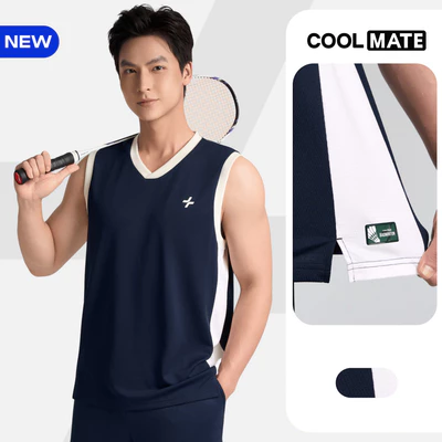 [TẶNG COMBO2TẤT ]Áo sát nách Tanktop cổ V cầu lông Slide Flow Smash Energy thoáng mát nhanh khô, hạn chế ma sát Coolmate