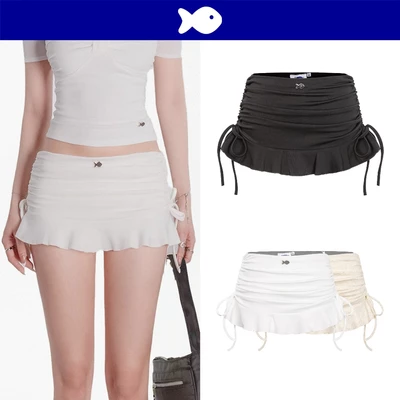 Chân váy kiểu nữ ôm đuôi cá DKMV rút dây thân váy logo Cá đáng yêu kèm quần trong đen, trắng Blush Mini Skirt| K-V5