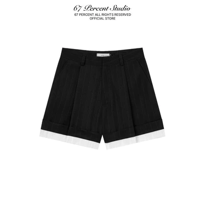 Quần Shorts Vải Tây Sọc Phối Ren Gấp Lai 67PERCENT/67% - LAYERED PINSTRIPE SHORTS
