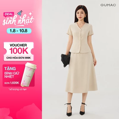 Set lẻ Áo Peplum Nữ GUMAC Cổ V Tôn Dáng Thanh Lịch LAG06033 - Chân Váy Nữ GUMAC Form A Thanh Lịch Dễ Phối Đồ LVG06034