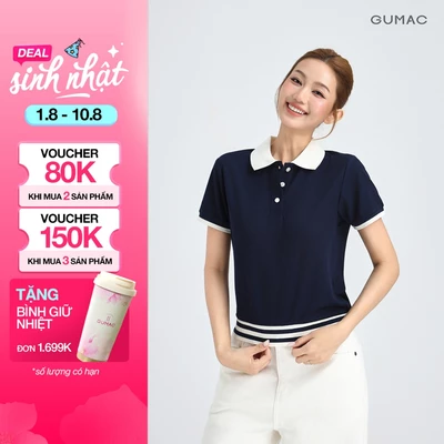 [NHẬP MÃ AFF3A5 GIẢM 60K] Áo Polo Nữ GUMAC Áo Thun Có Cổ Chất Tổ Ong Thoáng Mát Bo Phối Sọc Trẻ Trung Năng Động APG01024