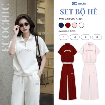 Set Bộ Polo ECOCHIC B142 FRERCE WINK SET Áo Cổ Cao Halfzip Quần Dài Cạp Cao Phối Logo EC Cao Cấp Chính Hãng