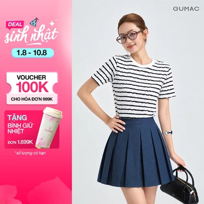 Chân Váy Xếp Ly Nữ GUMAC Form A Bản Eo Ôm Gọn Che Bụng Tôn Dáng Hiện Đại Năng Động LVG05063