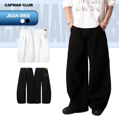 Quần dài nam denim RIKE ống rộng CAPMAN CLUB, quần jean tôn dáng thêu chữ phong cách trẻ trung