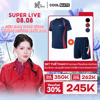 [VÕ HÀ LINH X COOLMATE]Set thể thao Pickleball nam Áo thun Teamwear Quần Promax Flexline Active thoáng khí