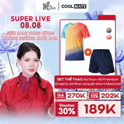 [VÕ HÀ LINH X COOLMATE]Set thể thao Áo thun vải mới Premium Graphic AirFlow Quần short Maxcool, set chạy bộ thoáng khí