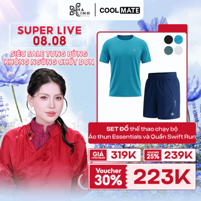 [VÕ HÀ LINH X COOLMATE]Set đồ thể thao nam chạy bộ Áo Thun Essentials và Quần short Swift Run thoáng khí Coolmate