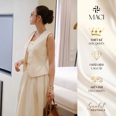 Áo Gile Kèm Áo 2 Dây Linen Hàn Màu Kem MACI MCAGLEM0387 Thời Trang Nữ Thiết Kế Độc Quyền