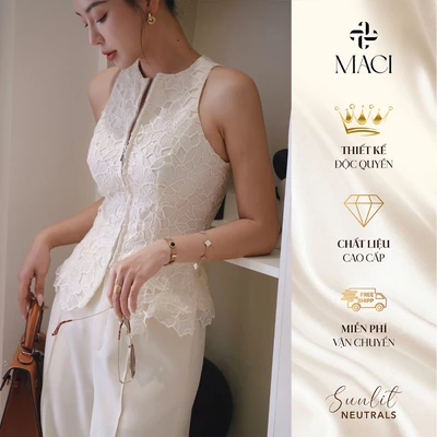 Áo Gile Ren Tơ Gương Màu Kem Thanh Lịch MACI MCAGLEM0386 Thời Trang Nữ Thiết Kế Độc Quyền