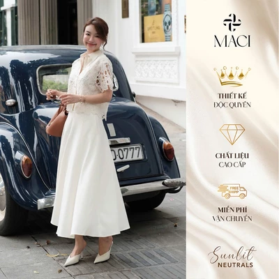 Chân Váy Xoè Bổ Mảnh Màu Kem Chất Chéo Hàn MACI MCVCVEM0383 Thời Trang Nữ Thiết Kế Độc Quyền