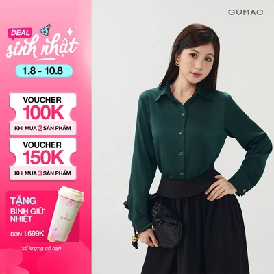 Áo Sơ Mi Nữ GUMAC Form Suông Tay Dài Lụa Ánh Nhung Mềm Mại Đứng Form Hiện Đại Thanh Lịch Công Sở LAG07100