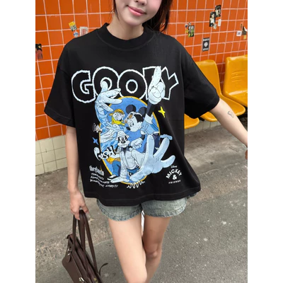 TheGlam CHÍNH HÃNG - Áo Thun Đen "GOOFY VISION" Form Boxy UNISEX Hoạt hình Nam Nữ - TS07-14