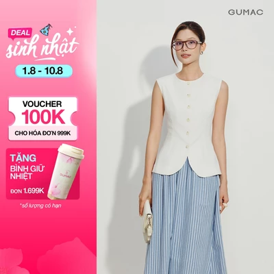 Áo Gile Nữ GUMAC Cổ Tròn Dáng Ôm Tôn Eo Lai Cong Nữ Tính May Lót Hai Lớp Thời Trang Cao Cấp AG07051