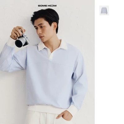 [New8] Áo Polo Oversize Oxford Sọc Phối Thun Chất Liệu Oxford / Thun Năng Động Thoải Mái, PL0268 SOME HOW STORE