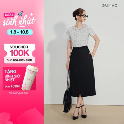 Chân Váy Midi Nữ GUMAC Dáng Suông Lưng Rời Xẻ Trước Có Túi Sườn Tôn Dáng Hiện Đại Thanh Lịch Dễ Phối LVG07072