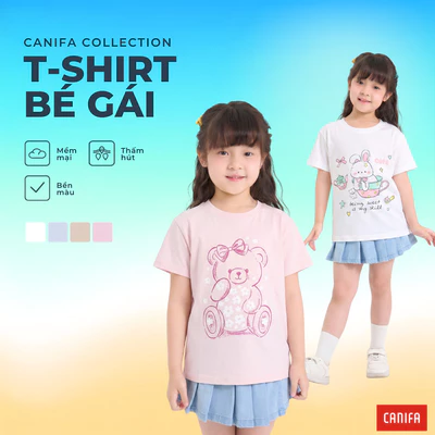 Áo phông bé gái CANIFA áo thun cổ tròn ngắn tay in họa tiết 1TS26S019