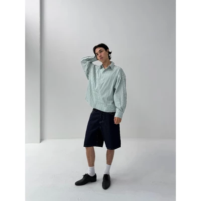 Áo Sơ Mi Dáng Rộng Tay Phồng Chất Liệu Kate Màu (Trắng / Đen / Kẻ Sọc) 67PERCENT - CONTOUR CUT SHIRT