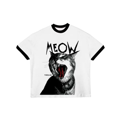 TheGlam CHÍNH HÃNG - Áo Thun Ringer Tee "MEOW" Trắng viền Đen Form Boxy UNISEX Nam Nữ - TS08-06