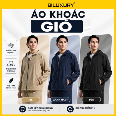 Áo Khoác Gió Thiết Kế 2 Lớp 9AG2T001 Biluxury BodyFit  Kháng Nước (Mũ Có Thể Tháo Rời)