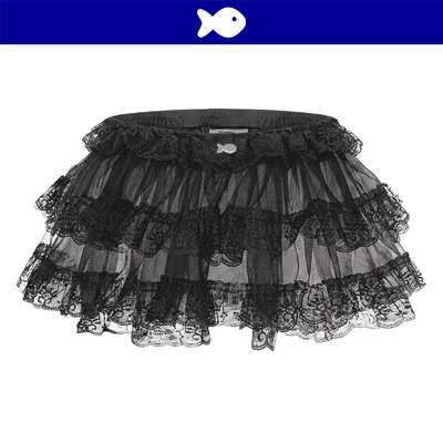 Chân váy xuyên thấu ballet kiểu nữ DKMV form xòe bồng bềnh viền ren logo cá màu đen Cotton Candy Ballet Skirt | K-V7-D