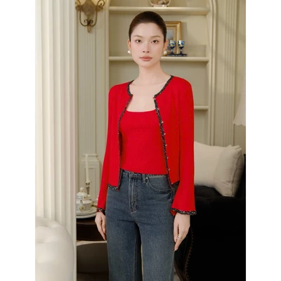 RUBIES Aber Top - Áo Dệt Kim Nữ Set Áo Khoác Cardigan Kèm Áo 2 Dây