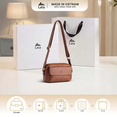 Bộ hộp quà trắng LATA (Túi đeo chéo nam LATA TN26 + Hộp quà HQ2T + Túi giấy TG2T + Túi rút BVR3838 + Thiệp cảm ơn BT1)