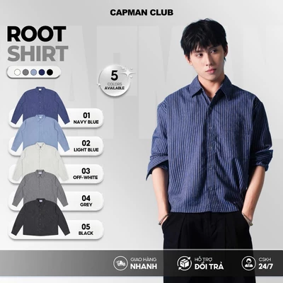 Áo sơ mi nam kẻ sọc tay dài ROOT phom rộng Boxy CAPMAN CLUB, sơ mi phong cách trẻ trung thoải mái