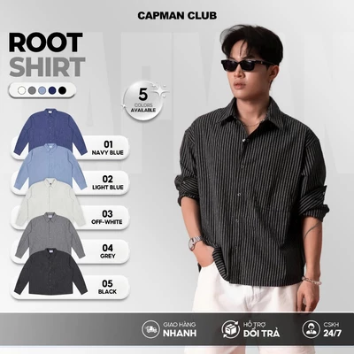 Áo sơ mi nam kẻ sọc tay dài ROOT phom rộng Boxy CAPMAN CLUB, sơ mi nam boxy sọc phong cách trẻ trung