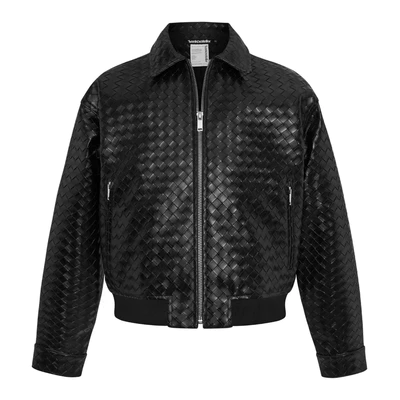 Áo Khoá Bomber Da Đan Tay Phồng - Ivankov Faux Woven Leather Bomber