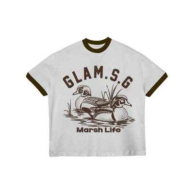 TheGlam CHÍNH HÃNG - Áo Thun Ringer Tee "MARSH LIFE" Xám viền Nâu Form Boxy UNISEX Nam Nữ - TS08-09