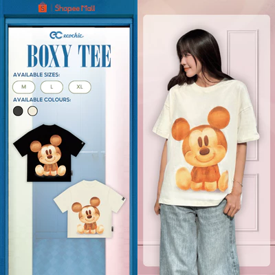 [LIVE KOL] Áo Phông Boxy ECOCHIC TS030 Hình In MICKEY Vàng Chính Hãng Bản Quyền Disney MICKEY COLLECTION