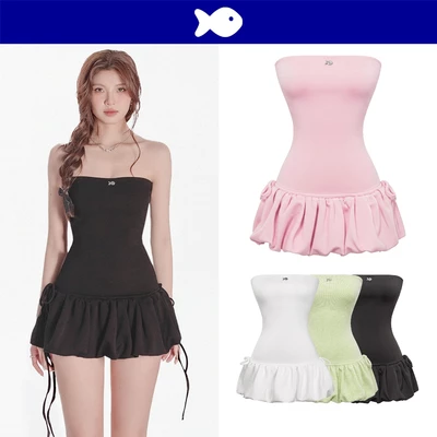 Đầm cúp ngực dáng ngắn xòe bồng DKMV thiết kế buộc nơ hông đáng yêu kèm quần trong Areum Dress|  K-D21