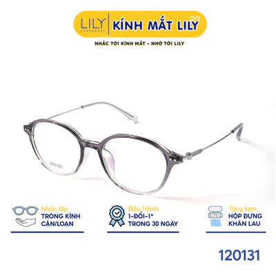 Gọng kính mắt tròn nam nữ LILYEYEWEAR chất liệu nhựa phối càng Titan cao cấp kiểu dáng hiện đại thời trang 120131