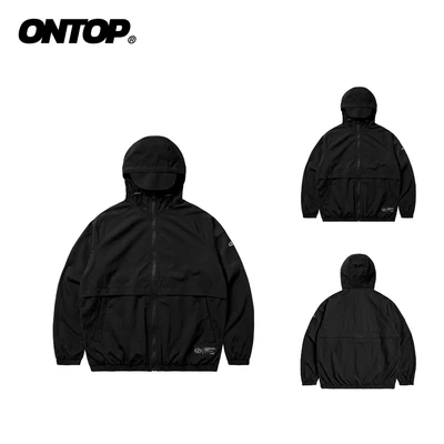 Áo khoác gió trekking ONTOP có mũ chống nắng màu đen 2 lớp Utility Mesh Jacket | O-AK19-D