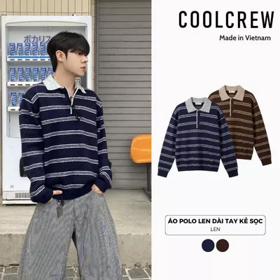 Áo Polo Len Dệt Kim Dài Tay Kẻ Sọc 𝐂𝐎𝐎𝐋𝐂𝐑𝐄𝐖 Form Rộng Phong Cách Hàn Quốc Unisex ALD149